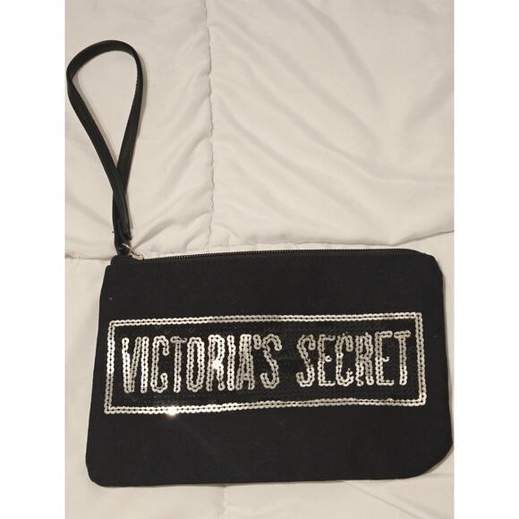 Victoria's Secret Limited Edition Black Sequin Wristlet Cosmetic Makeup Bag Y2k - Picture 1 of 4